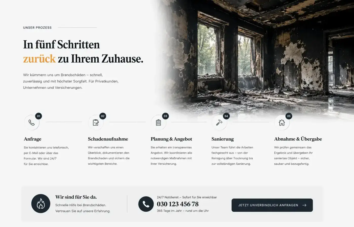Sanierungs-Website – Ablauf von Schadensaufnahme bis Übergabe
