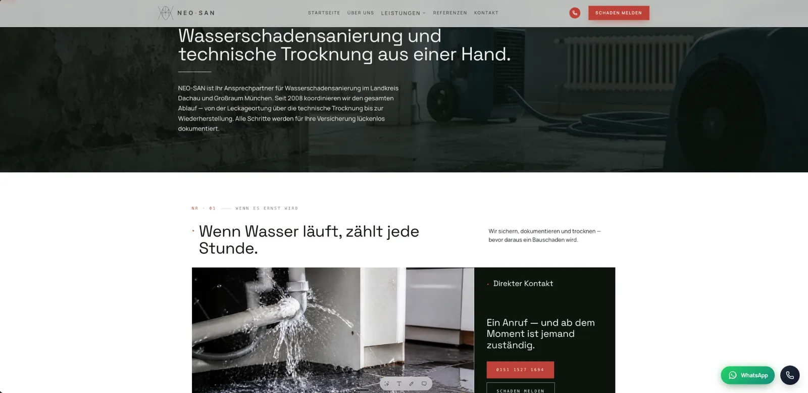 Webdesign für Handwerker – Beispiel Website Wasserschadensanierung