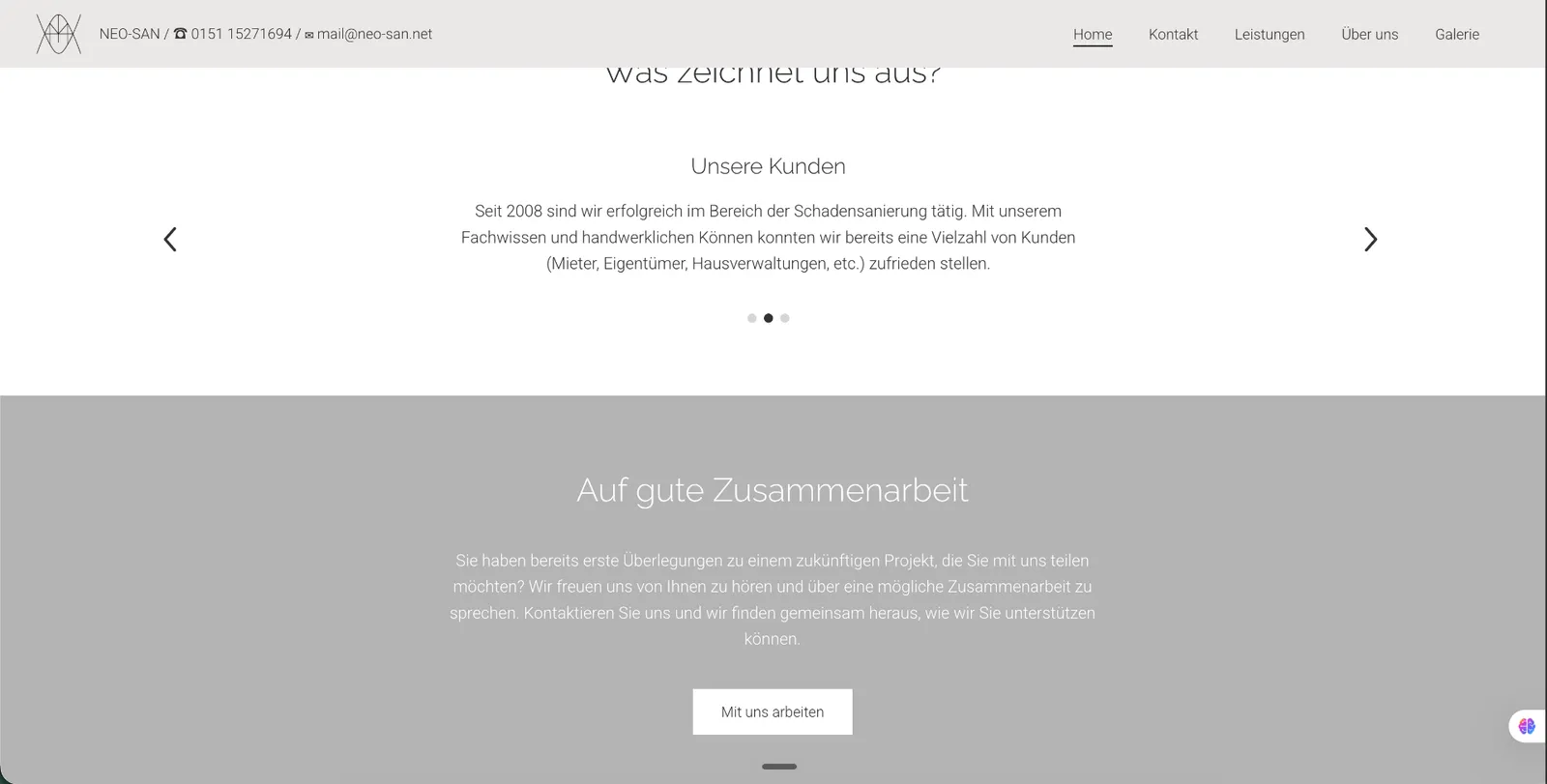 Handwerker-Website vorher – veralteter Webauftritt