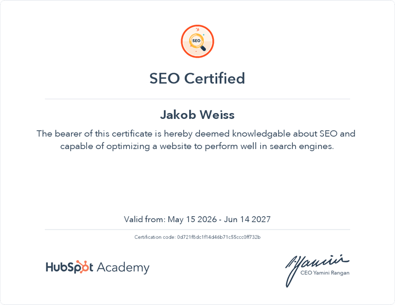 HubSpot Academy SEO Zertifikat