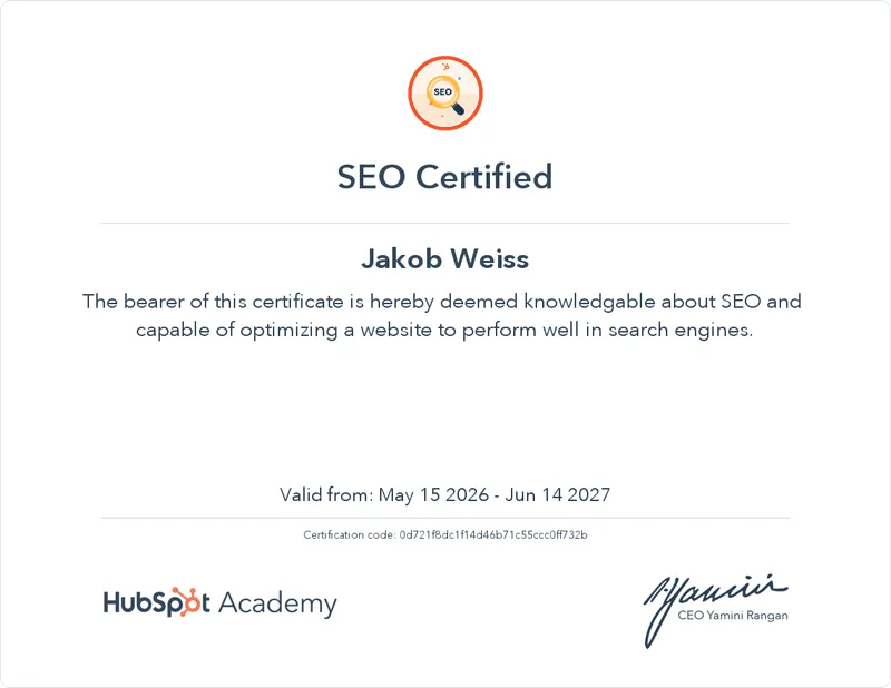 HubSpot Academy SEO Zertifikat